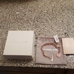 Michael Kors Rose Gold-Tone Pavé Logo Heart Toggle